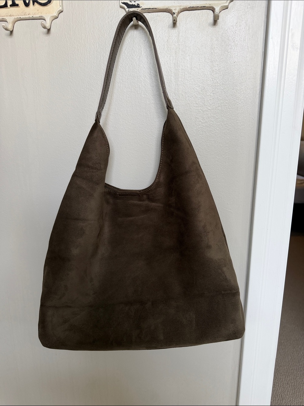 Brown Vegan Suede Shoulder Hobo Bag - Women's Everyday Tote